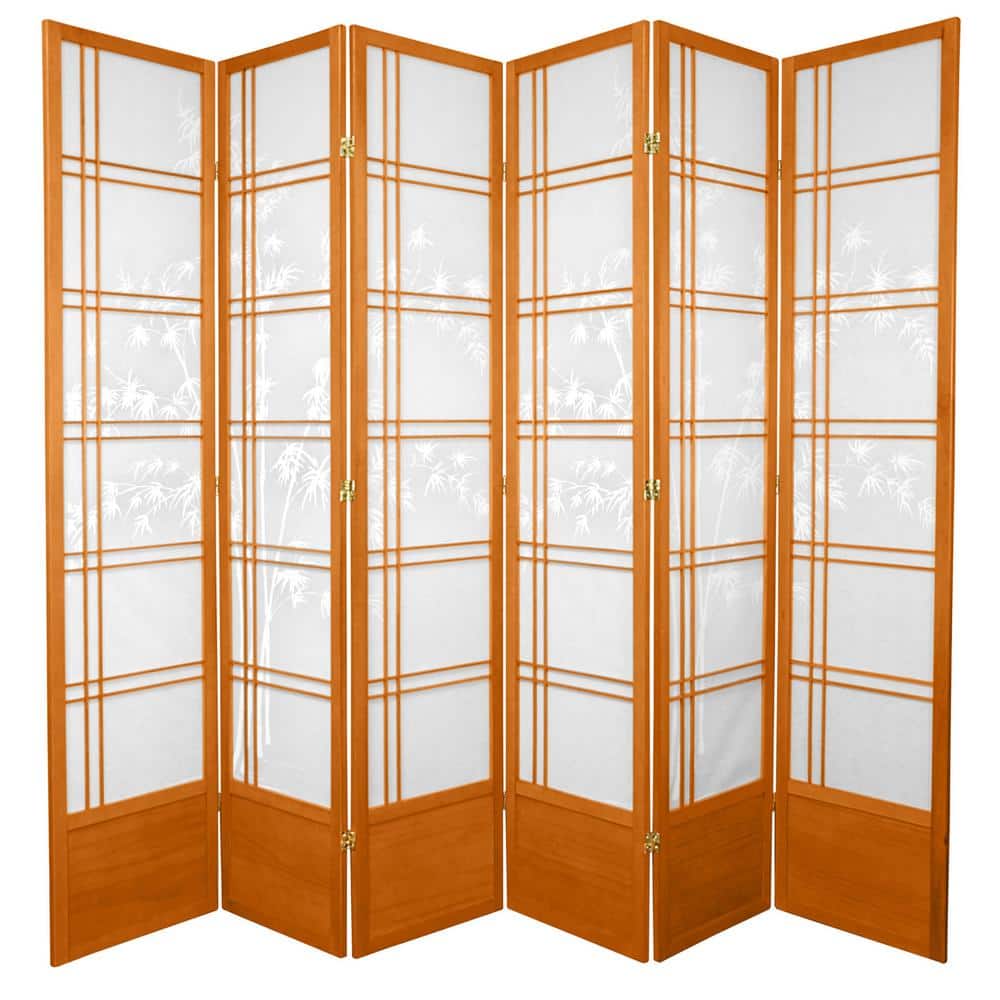 86" Honey Bamboo Tree Shoji Room Divider with 6 Panels