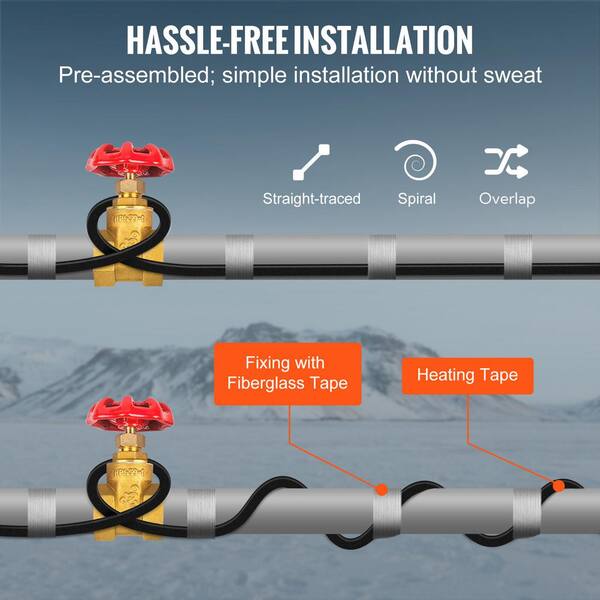 VEVOR 140 ft. Pipe Heat Cable Self-Regulating 5W/ft. to 8W/ft. Heat Tape  IP68 120-Volt for 2 in. to 3 in. Pipes Market ZDWGDJRDLMC14K78MV1 - The Home  Depot