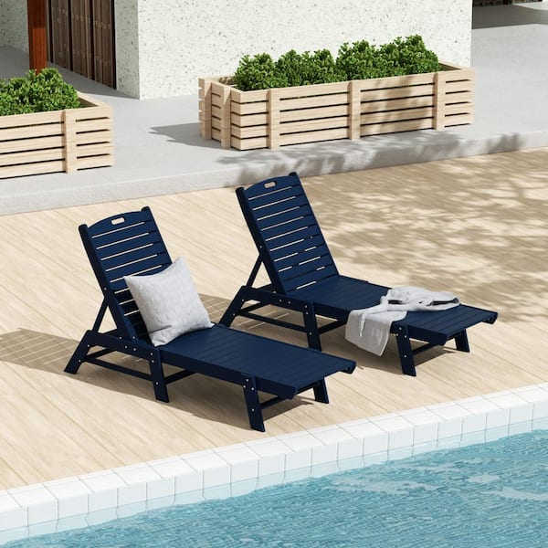 WESTIN OUTDOOR Laguna 2-Piece Navy Blue HDPE All Weather Fade Proof Plastic Reclining Outdoor Patio Adjustable Chaise Lounge Chairs