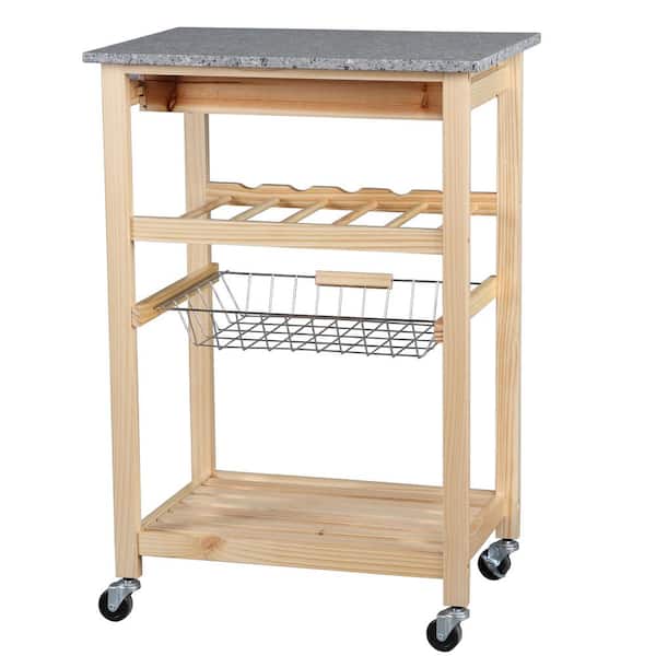 Decor Therapy Vernon Natural Kitchen Cart with 1-Drawer and Marble Top