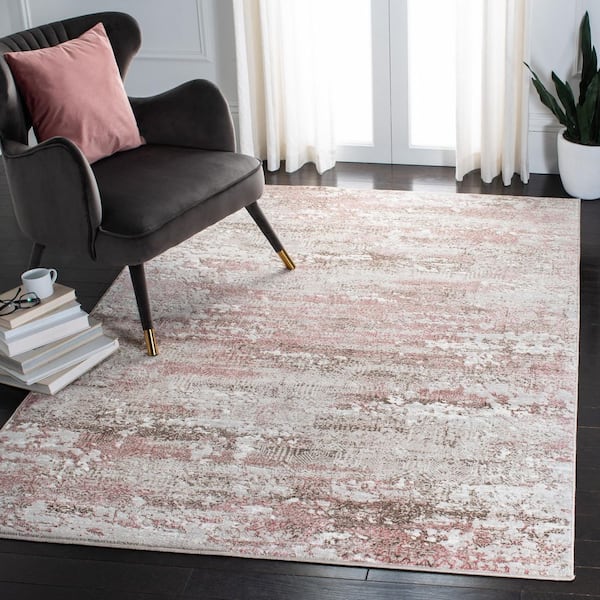 Meadow 8 ft. x 8 ft. Beige/Pink Distressed Abstract Square Area Rug