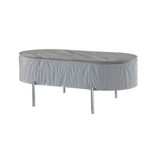 Yukino 24 in. Gray High Gloss and Chrome Finish Wood C Shaped End Table