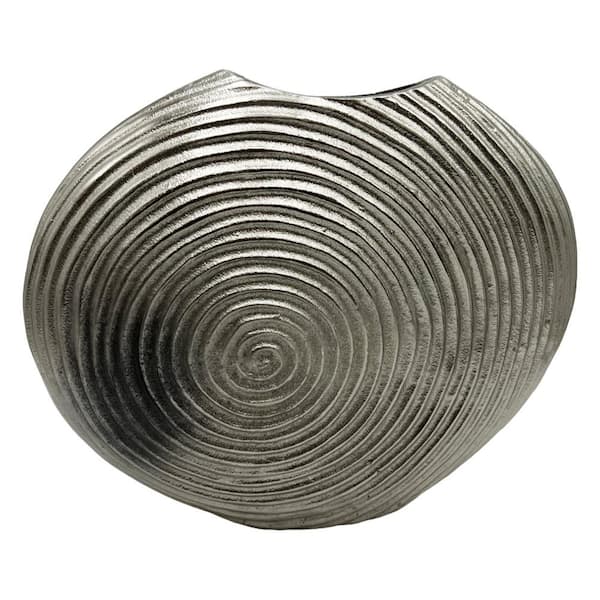 Silver 16 in. x 13 in. Aluminum Shell Inspired Decorative Metal Flower Vase