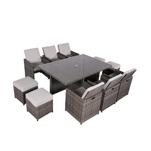 Cube Grey 11-Piece Wicker Outdoor Dining Set with Grey Cushions