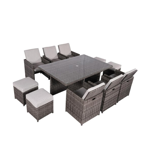 Moda Furnishings Cube Grey 11 Piece, 11 Piece Outdoor Dining Set Grey