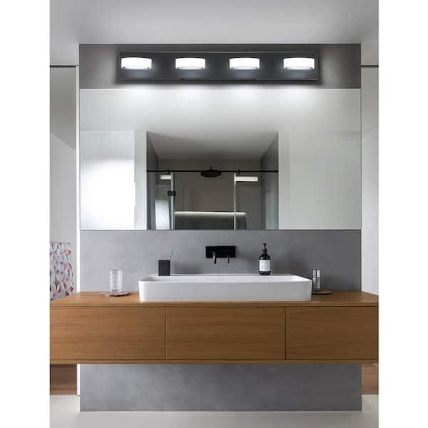 32in. 4 Light Black LED Vanity Light Bar with Dimmable 5500K Light