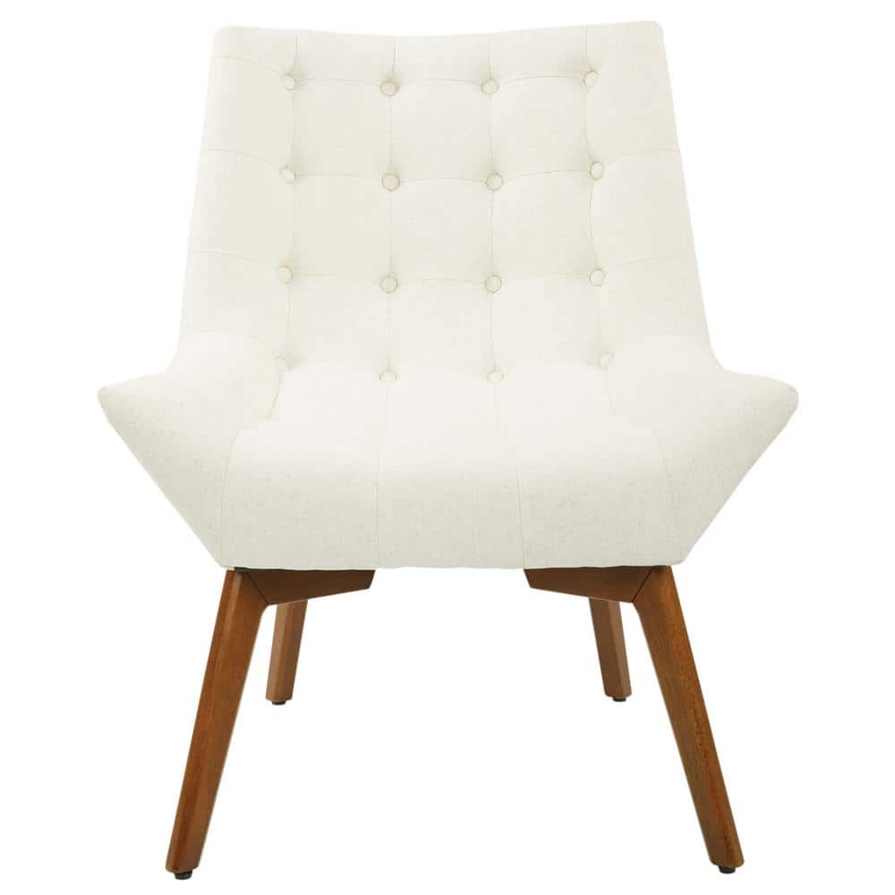 Mid-Century Modern Slipper Accent Chair in Linen with Sculpted Wood Legs