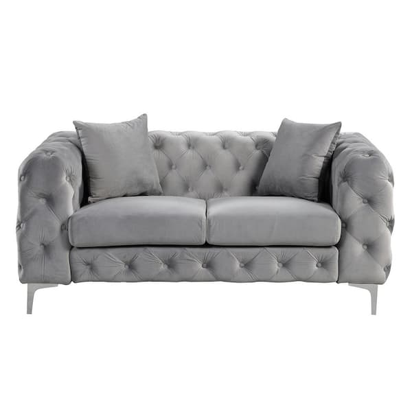 Morden Fort Modern Grey Contemporary 62 in. Love Seat with Deep Button Tufting Dutch Velvet, Solid Wood Frame and Iron Legs