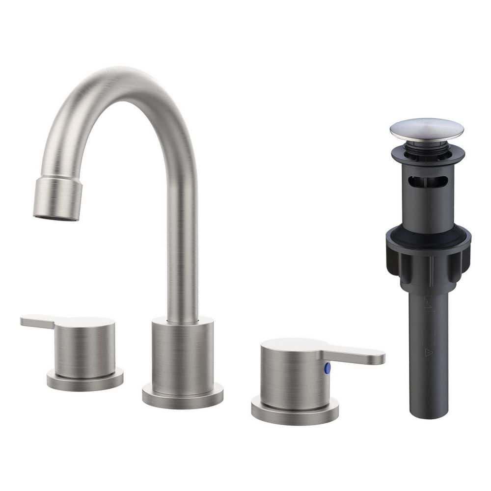 8 in. Widespread Double Handle Bathroom Faucet with Pop-up Drain Kit Stainless Steel 3 Holes Sink Taps in Brushed Nickel price history on PriceWatchPro