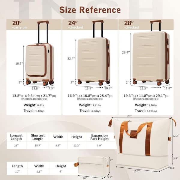 LIVACA 5-Piece Brown ABS Plastic Hardside Expandable Luggage Set