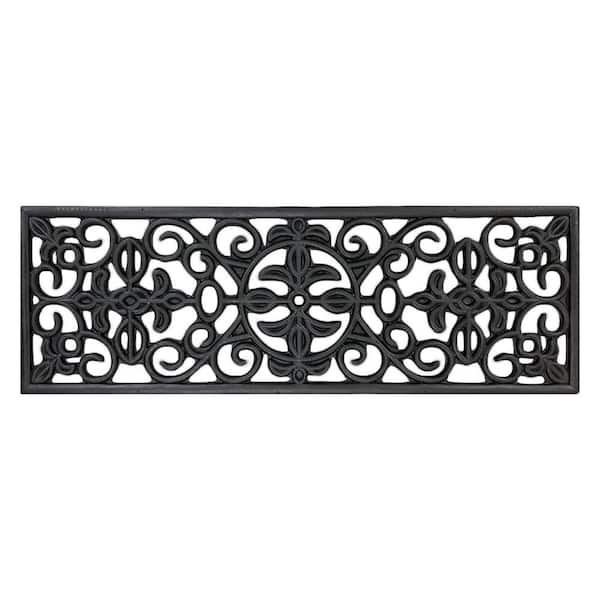 Ottomanson Waterproof Low Profile Non-Slip Indoor/Outdoor Black Floral 10 in. x 30 in. Rubber Stair Tread Covers (Set of 5)