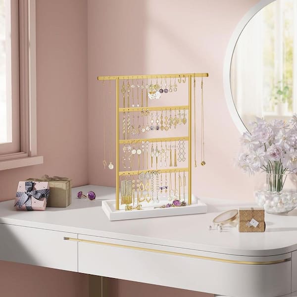 Gold 11.5 in. x 13.8 in. Metal Modern Jewelry Organizer Stand