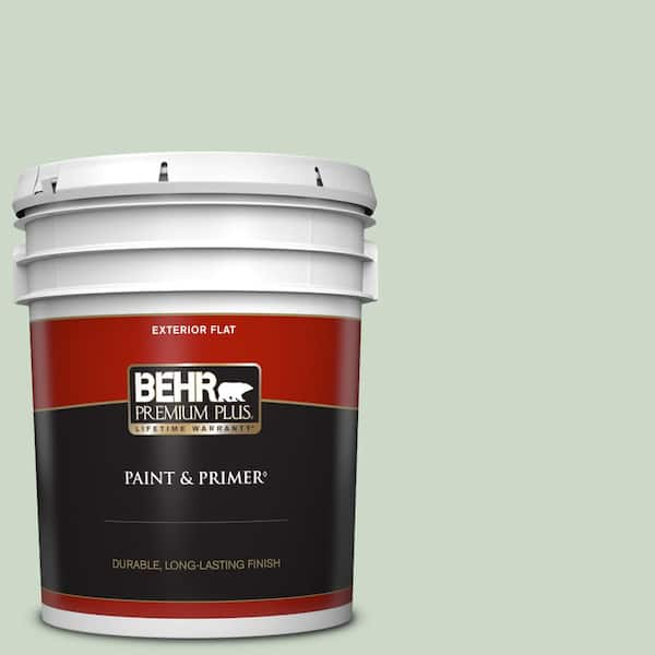 BEHR PREMIUM PLUS 5 gal. #450E-2 April Mist Flat Exterior Paint & Primer