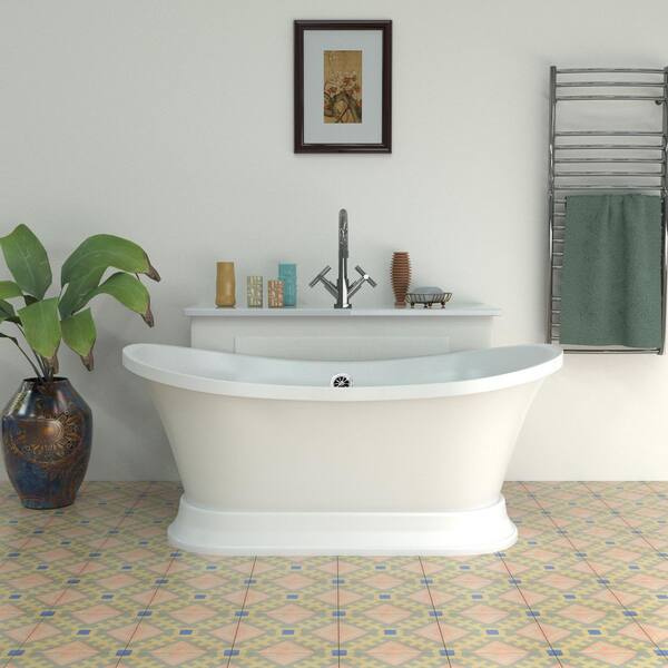 Streamline 60 in. Acrylic Flatbottom Non-Whirlpool Bathtub in Glossy White with Polished Chrome Drain