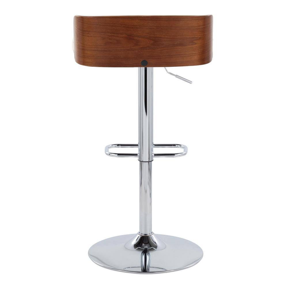 Adjustable White Upholstered Swivel Barstool with Wood Backrest