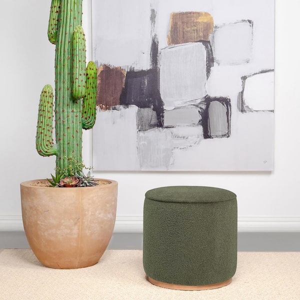 Coaster Zena Green Faux Sheepskin Fabric Upholstered Round Ottoman