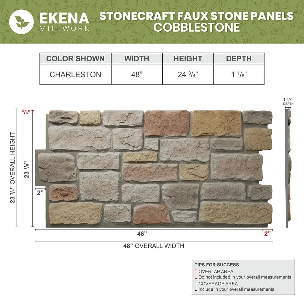 Harbor Mist Faux Stone Panel, 48"W x 23.75"H