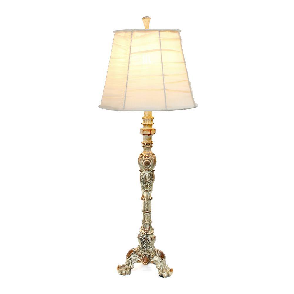 Antique Bronze Adjustable Nightstand Lamp with Carved Base and Empire Shade