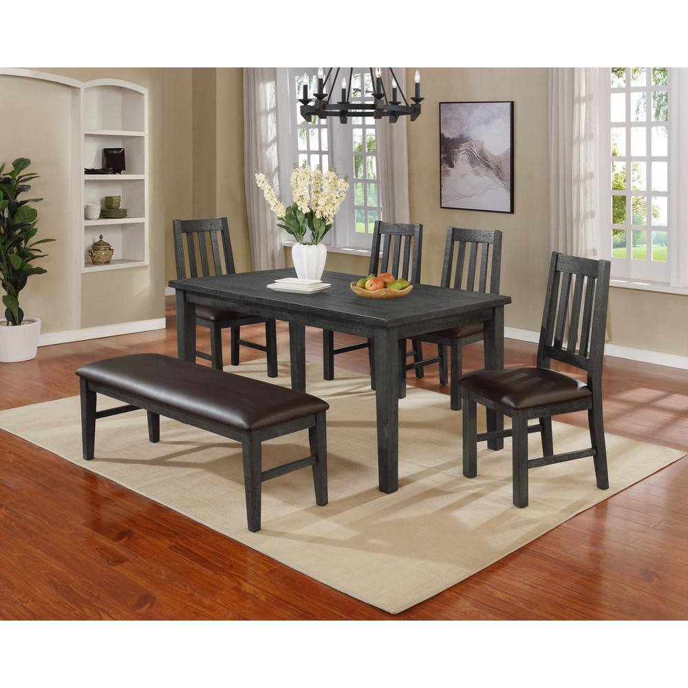 Rustic Gray Faux Leather Upholstered Dining Chairs, Set of 2