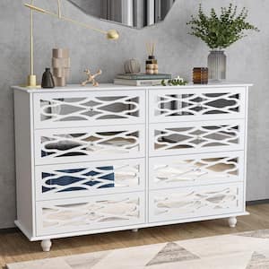 High Gloss Mirrored 8 Glass Drawers 55.1 in. W White Chest Drawer Modern Dresser Storage Cabinet 15.7 in. D x 35.4 in. H