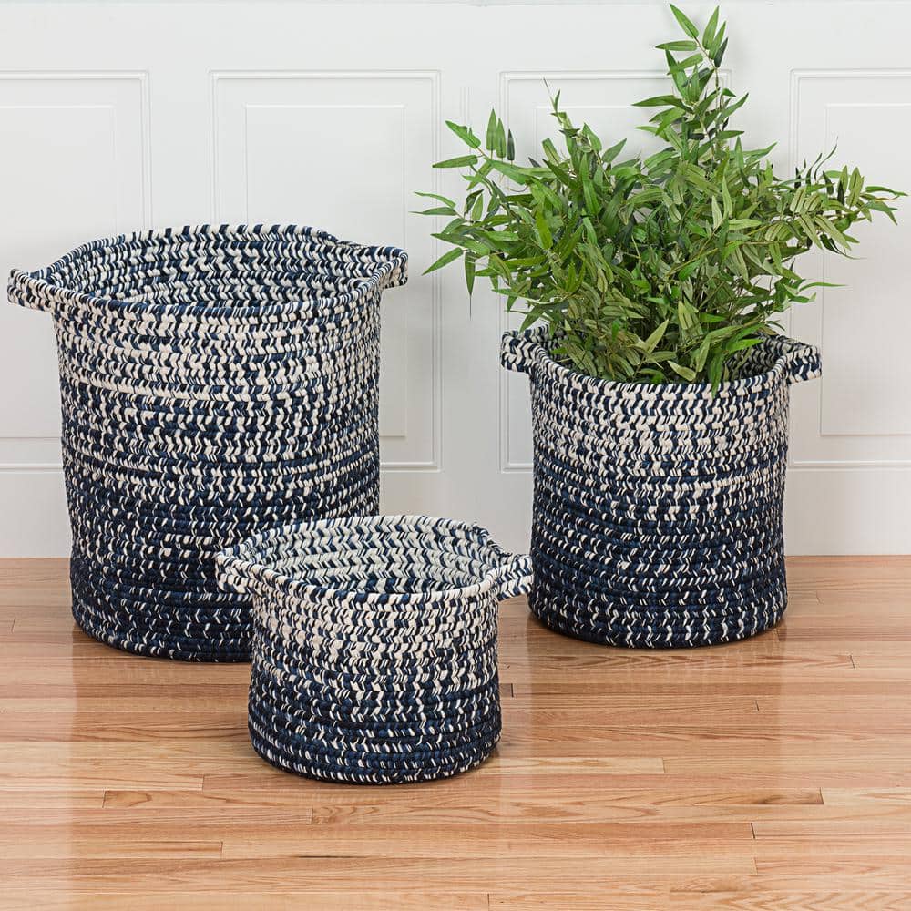 Monet Ombre 14 in. x 14 in. x 15 in. Navy Round Polypropylene Braided Baske