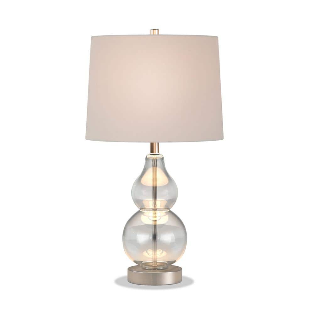 Katrina Petite Clear Glass Table Lamp with White Linen Shade