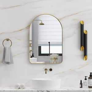 24 in. W x 36 in. H Arch Framed Wall Mount Bathroom Vanity Mirror in Brushed Gold