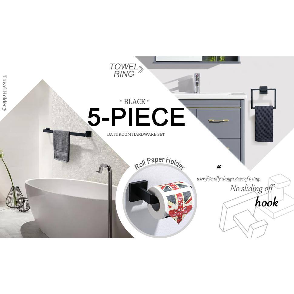 Matte Black 5-Piece Stainless Steel Bathroom Hardware Set