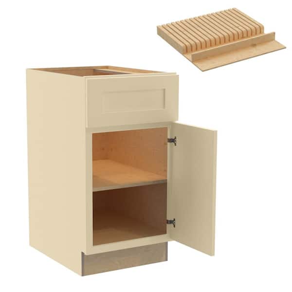 Home Decorators Collection Newport 18 in. W x 24 in. D x 34.5 in. H Assembled Plywood Base Kitchen Cabinet in Blended Cream with Knife Block RH