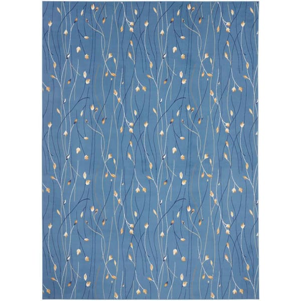 Nourison Grafix Light Blue 9 ft. x 12 ft. Floral Contemporary Area Rug
