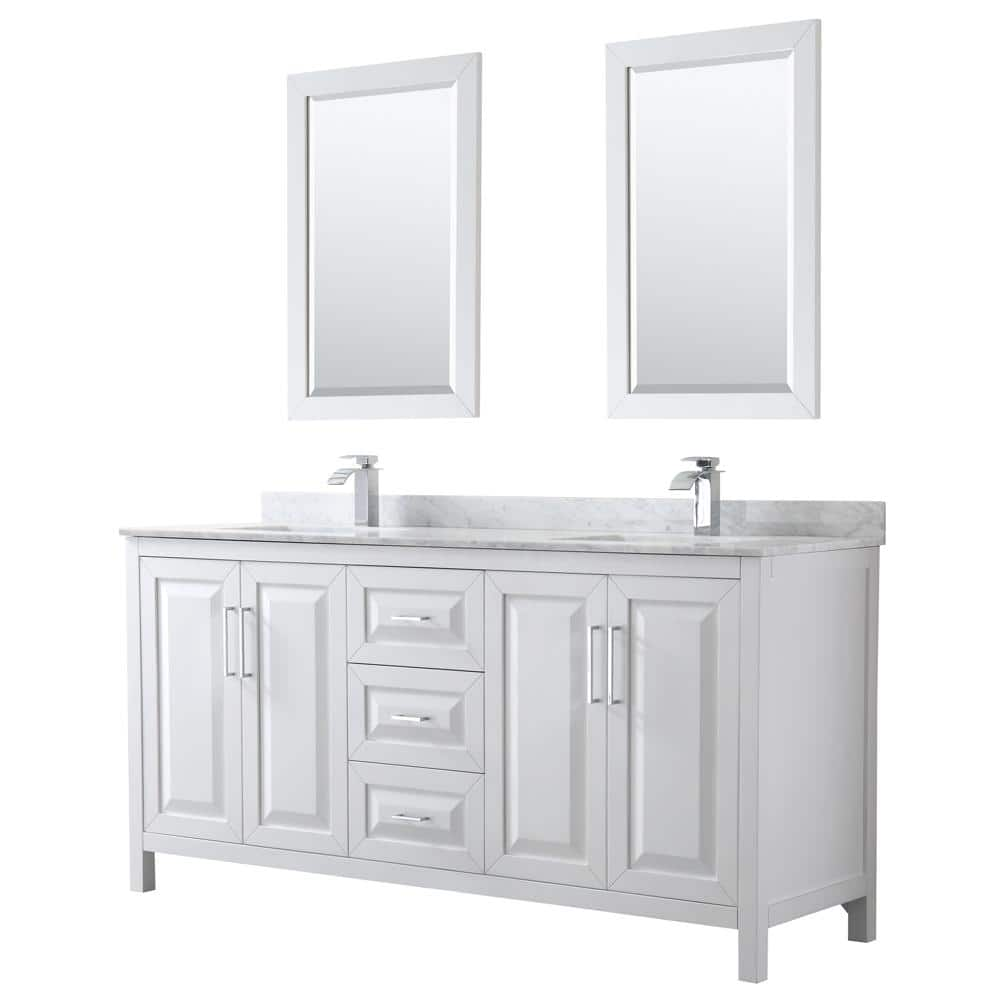 Wyndham Collection Daria 72 in. Double Bathroom Vanity in White with ...