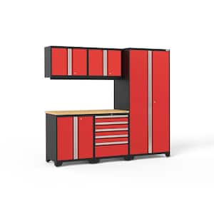Pro Series 92 in. W x 84.75 in. H x 24 in. D 18-Gauge Welded Steel Garage Cabinet Set in Red (6-Piece)