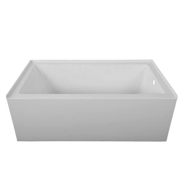 CASAINC 59.8 in. Right-Hand Acrylic Center Drain Rectangular Alcove Bathtub in White