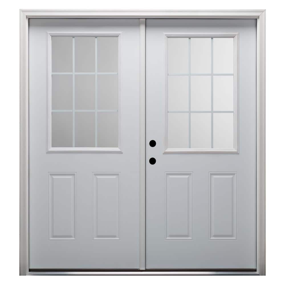 60 in. x 80 in. White Internal Grilles Right-Hand Inswing 1/2-Lite Clear Primed Fiberglass Smooth Prehung Front Door price history on PriceWatchPro