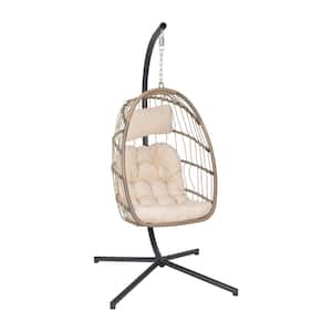 3.16 ft. Hanging Wicker Hammock Egg Chair in Brown