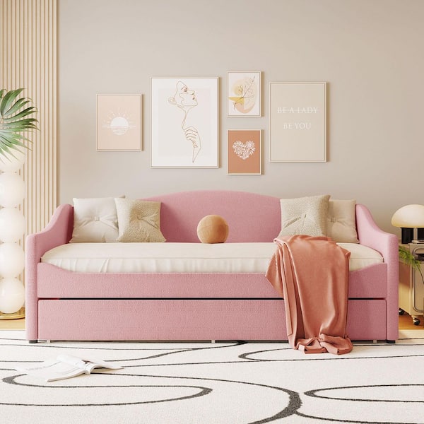 Pink Twin Size Daybed with Light and Trundle
