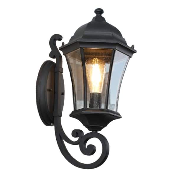 19.5 in. Black Outdoor Weather-Resistant Hardwired Wall Lantern Sconce for Porch and Garden (No Bulbs Included)