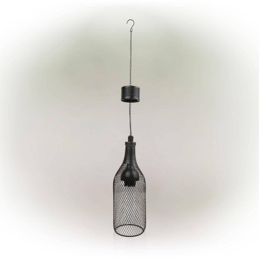 13 in. Tall Black Hanging Solar Powered LED Outdoor Mesh Lantern with Light