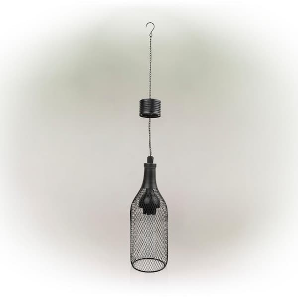 Alpine Corporation 13 in. Tall Black Hanging Solar Powered LED Outdoor Mesh Lantern with Lights