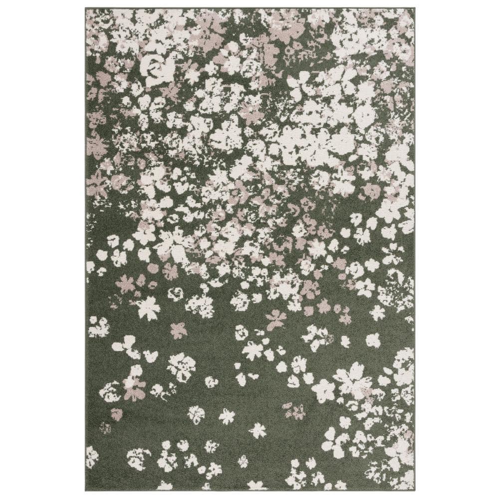 Adirondack Dark Green and Ivory Floral Synthetic Area Rug