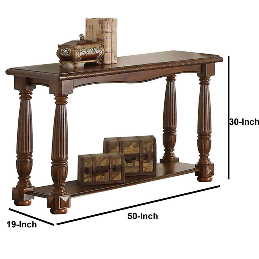 Cottage Charm Wooden Console Table with Storage Shelf, Brown