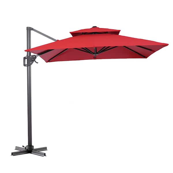 Furniture of America Vries 8 ft. Steel Cantilever Crank Tilt And 360 Square Patio Umbrella in Red