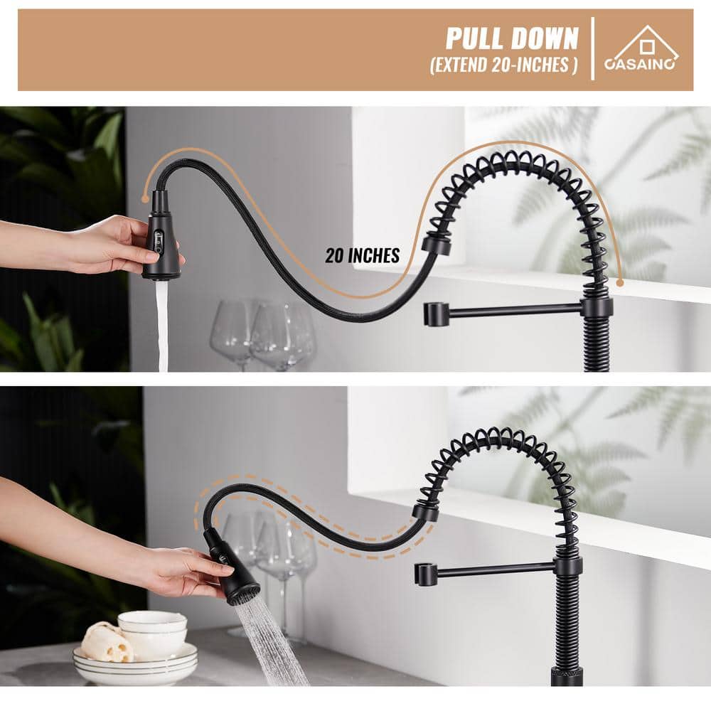 Matte Black Stainless Steel Pull Down Kitchen Faucet with Spray