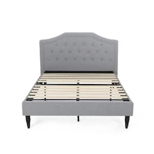Elinor Gray Light Grey Queen Platform Bed Frame with Upholstery