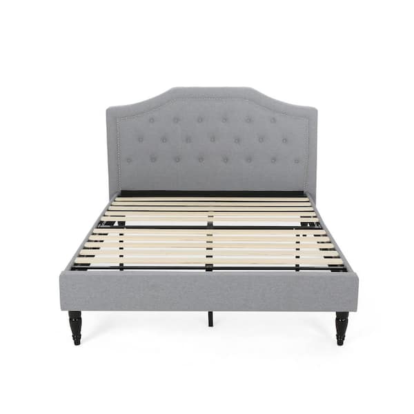 Noble House Elinor Gray Light Grey Queen Platform Bed Frame with Upholstery