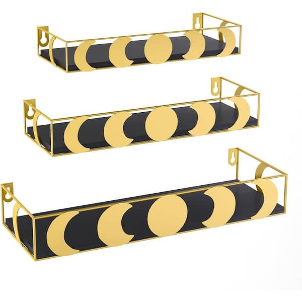 Unbranded 16 in. W x 5 in. D Gold Black Moon Phase Decorative Wall Shelf (Set of 3)