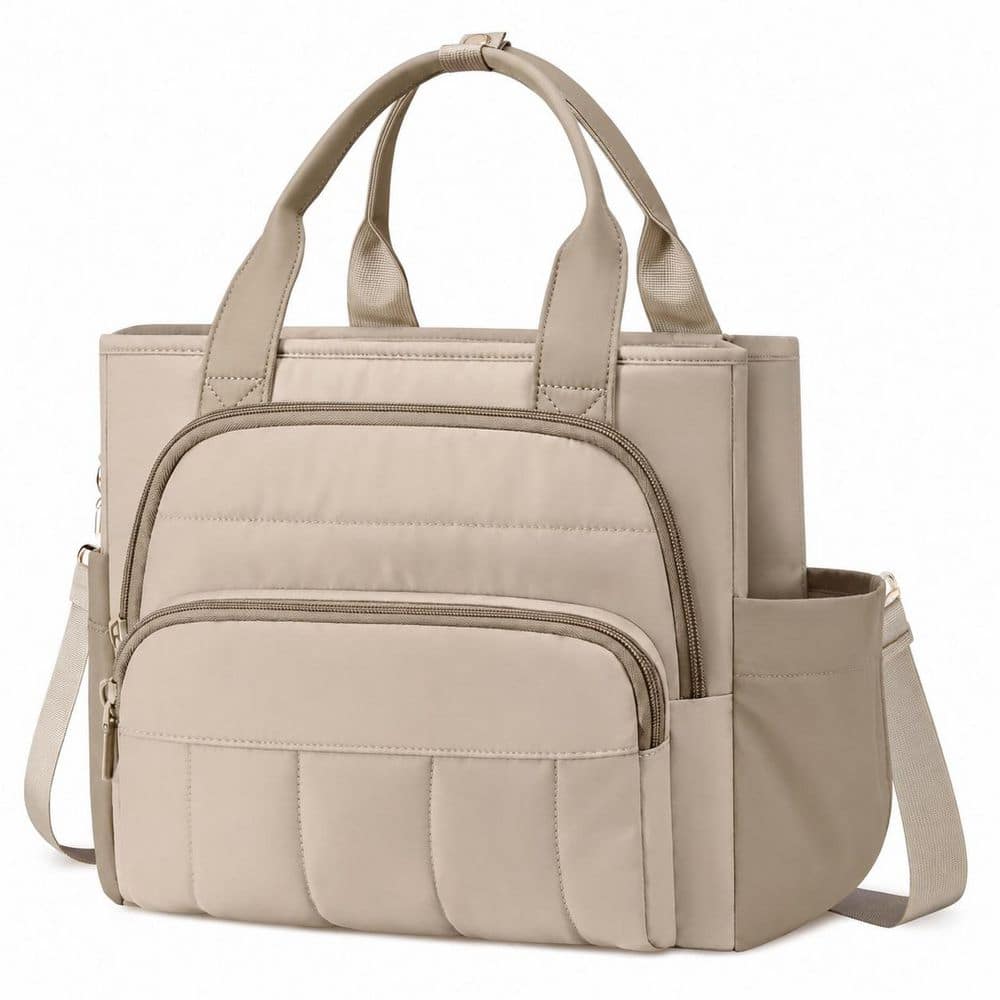 Khaki Insulated Lunch Bag for Women with Wide Opening, Double Front Pockets and Adjustable Strap 18L