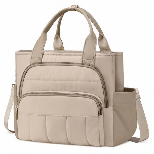 Khaki Insulated Lunch Bag for Women with Wide Opening, Double Front Pockets and Adjustable Strap 18L