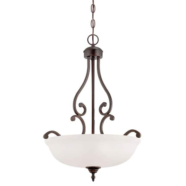 Millennium Lighting 3-Light Rubbed Bronze Pendant with Etched White Glass