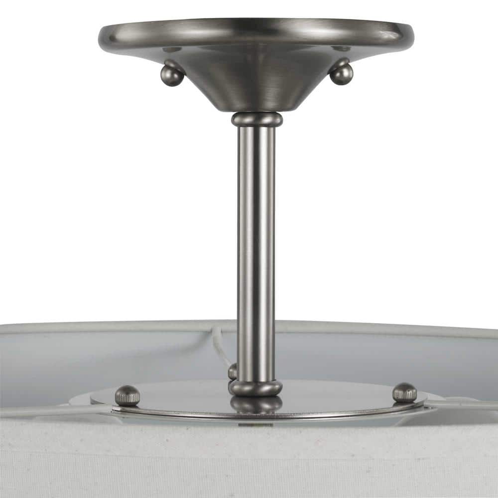 Brushed Nickel 18" Drum Semi-Flush Mount with Off-White Linen Shade